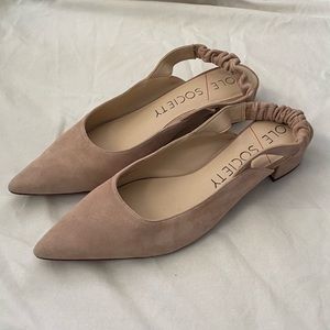 Nude suede pointed-toe slingbacks, size 9